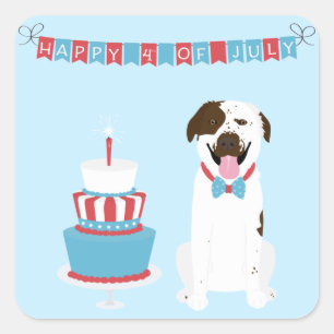 Sticker Carré Joyeux 4 Juillet Chien Rouge Blanc Bleu
