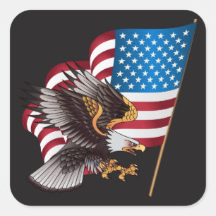Sticker Carré Joyeux 4 juillet drapeau américain avec aigle