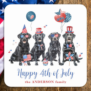 Sticker Carré Joyeux 4 juillet patriotique Labrador Retriever