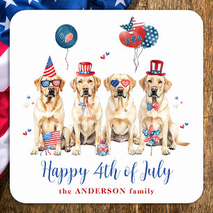 Sticker Carré Joyeux 4 juillet Patriotique Labrador Retriever Ch