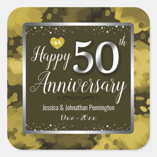 Sticker Carré Joyeux 50e anniversaire de Mariage (Devant)