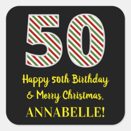Sticker Carré Joyeux 50e anniversaire & Joyeux Noël, Nom personn