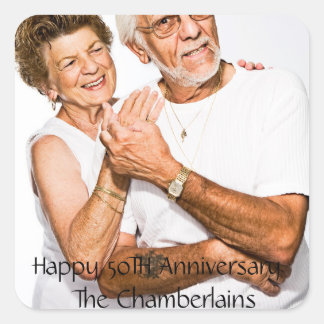 Sticker Carré Joyeux 50e anniversaire Nom du couple Photo