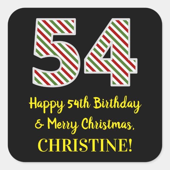 Sticker Carré Joyeux 54e anniversaire & Joyeux Noël, Nom personn (Devant)