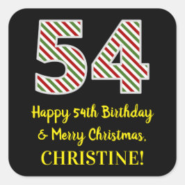 Sticker Carré Joyeux 54e anniversaire & Joyeux Noël, Nom personn