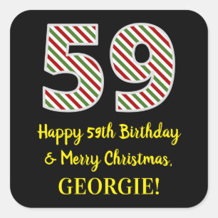 Sticker Carré Joyeux 59e anniversaire et Joyeux Noël, Nom perso
