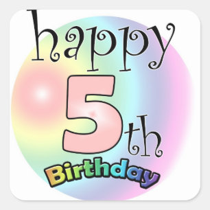 Sticker Carré Joyeux 5e anniversaire (roze)