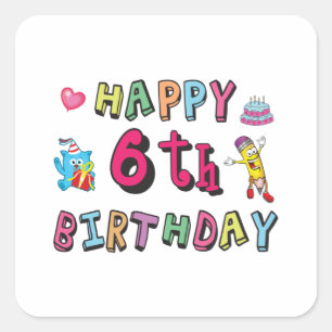 Sticker Carré Joyeux 6e anniversaire 6 ans b jour surprise