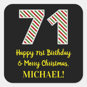 Sticker Carré Joyeux 71e anniversaire & Joyeux Noël, Nom person