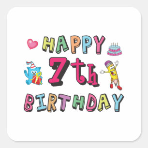 Sticker Carré Joyeux 7e anniversaire 7 ans souhaits