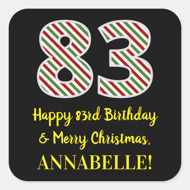 Sticker Carré Joyeux 83e anniversaire & Joyeux Noël, Nom personn (Devant)