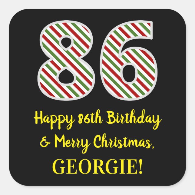Sticker Carré Joyeux 86e anniversaire & Joyeux Noël, Nom personn (Devant)