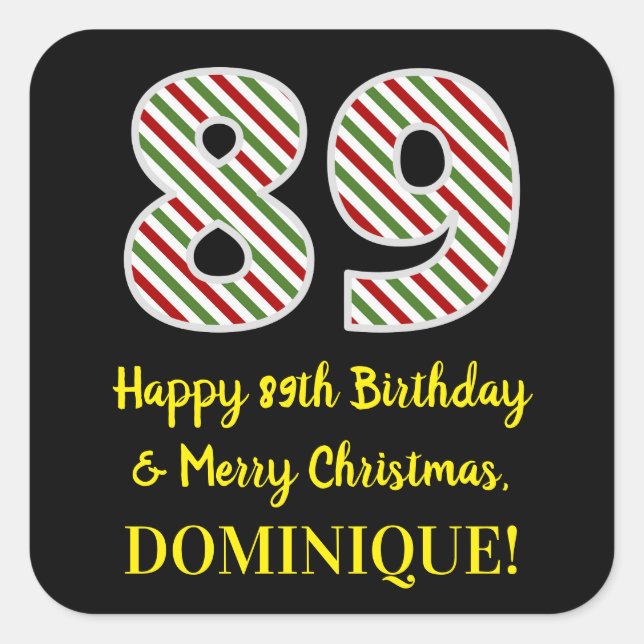 Sticker Carré Joyeux 89e anniversaire & Joyeux Noël, Nom personn (Devant)