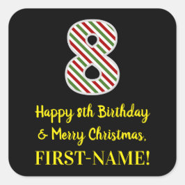 Sticker Carré Joyeux 8e anniversaire & Joyeux Noël, Nom personna