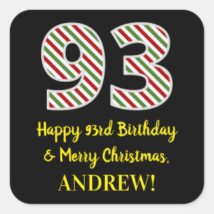 Sticker Carré Joyeux 93e anniversaire & Joyeux Noël, Nom person