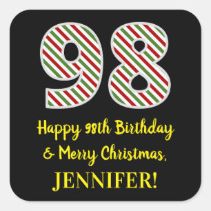 Sticker Carré Joyeux 98e anniversaire & Joyeux Noël, Nom person