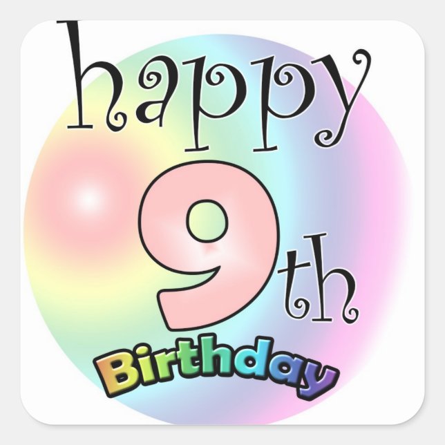 Sticker Carré Joyeux 9e anniversaire (roze) (Devant)