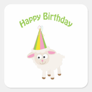 Sticker Carré Joyeux agneau d'anniversaire
