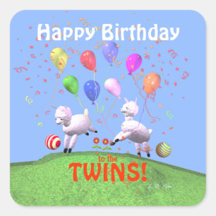 Sticker Carré Joyeux agneaux d'anniversaire pour jumeaux