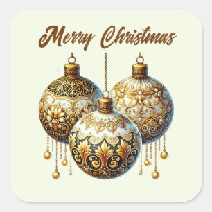 Sticker Carré Joyeux ampoules d'or de Noël ajouter du texte