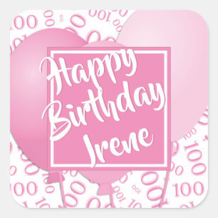Sticker Carré Joyeux Anniversaire - 100 Motif numérique rose/bla