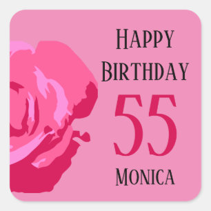 Sticker Carré Joyeux anniversaire 55 "Nom" Rose rose