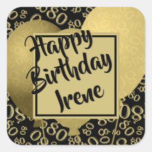 Sticker Carré Joyeux anniversaire - 80 Gold/Black Number Motif