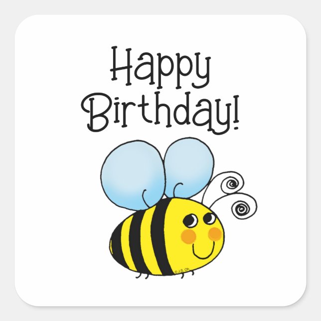 Sticker Carré Joyeux anniversaire ! (abeille) (Devant)