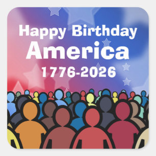 Sticker Carré Joyeux Anniversaire Amérique 1776 à 2026