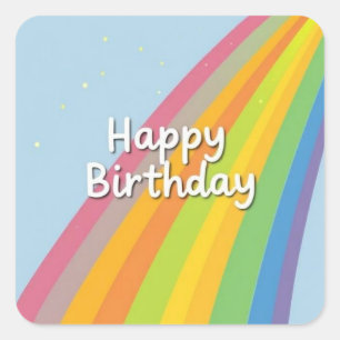 Sticker Carré Joyeux Anniversaire Arc-en-Ciel Clair & Coloré
