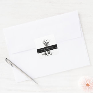 Sticker Carré Joyeux anniversaire au mignon Golden Retriever heu