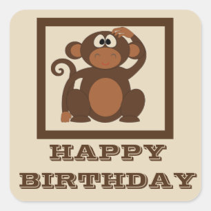Sticker Carré Joyeux anniversaire au Singe mignon