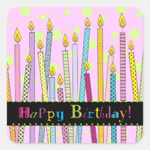 Sticker Carré Joyeux anniversaire avec des bougies en abondance