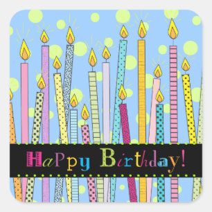 Sticker Carré Joyeux anniversaire avec des bougies en abondance