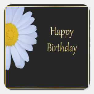 Sticker Carré Joyeux anniversaire avec Fleur blanche et Bkgrd no