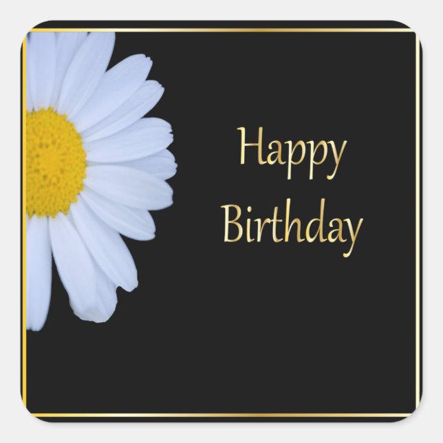 Sticker Carré Joyeux anniversaire avec Fleur blanche et Bkgrd no (Devant)