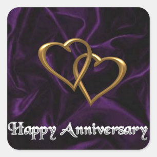 Sticker Carré Joyeux anniversaire - Bagues d'or sur violet
