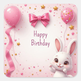 Sticker Carré Joyeux anniversaire bébé lapin doux 🐰