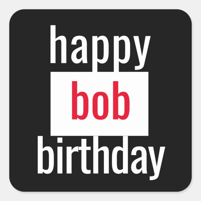 Sticker Carré Joyeux anniversaire BLACK WHITE RED MINIMAL (Devant)