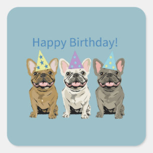 Sticker Carré Joyeux Anniversaire! Bouledogues Français