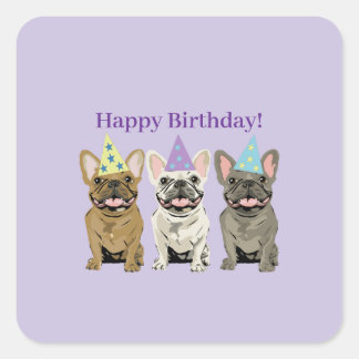 Sticker Carré Joyeux Anniversaire! Bouledogues Français