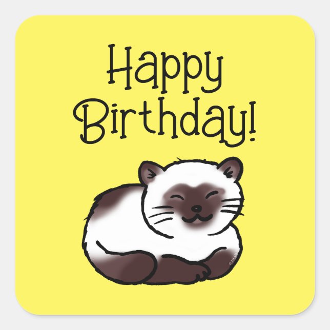 Sticker Carré Joyeux anniversaire ! (chat siamois) (Devant)