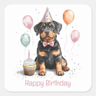 Sticker Carré Joyeux Anniversaire Chien Rottweiler