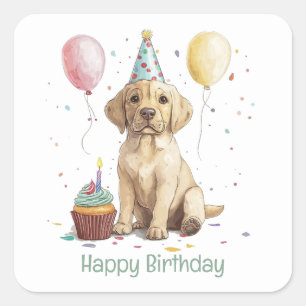 Sticker Carré Joyeux Anniversaire Chiens Labrador Retriever