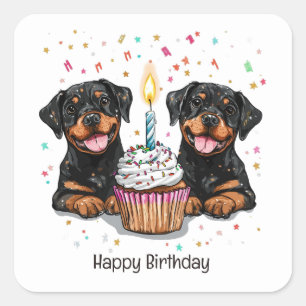 Sticker Carré Joyeux Anniversaire Chiens Rottweiler