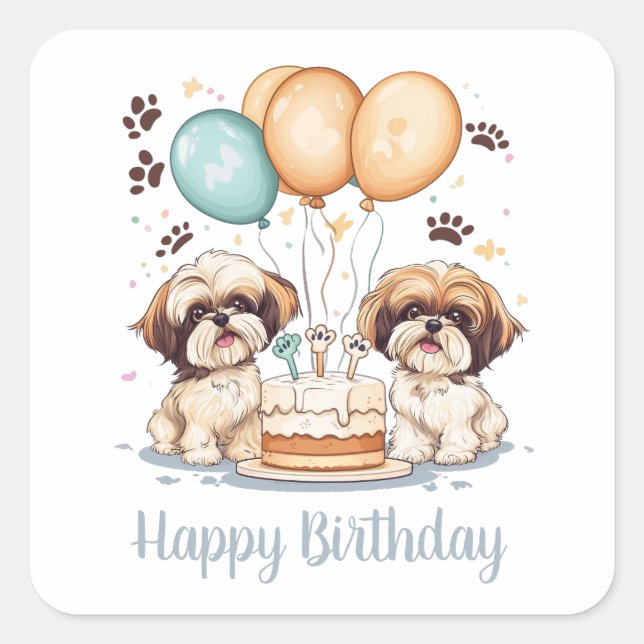 Sticker Carré Joyeux anniversaire Chih Tzu Chiens Anniversaire G (Devant)