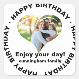 Sticker Carré Joyeux Anniversaire Classique Simple Photo de Fami