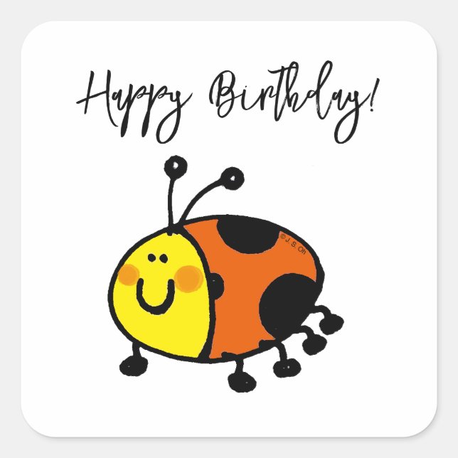 Sticker Carré Joyeux anniversaire ! (coccinelle) (Devant)