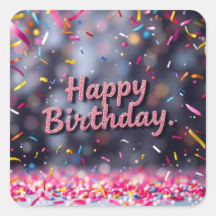 Sticker Carré Joyeux Anniversaire Colorful Confetti & Sweets