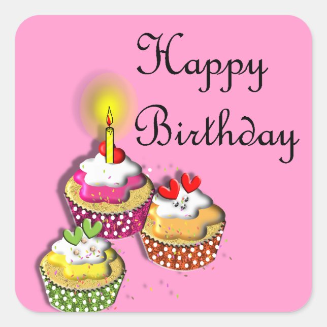 Sticker Carré Joyeux Anniversaire Cute Party Cakes (Devant)